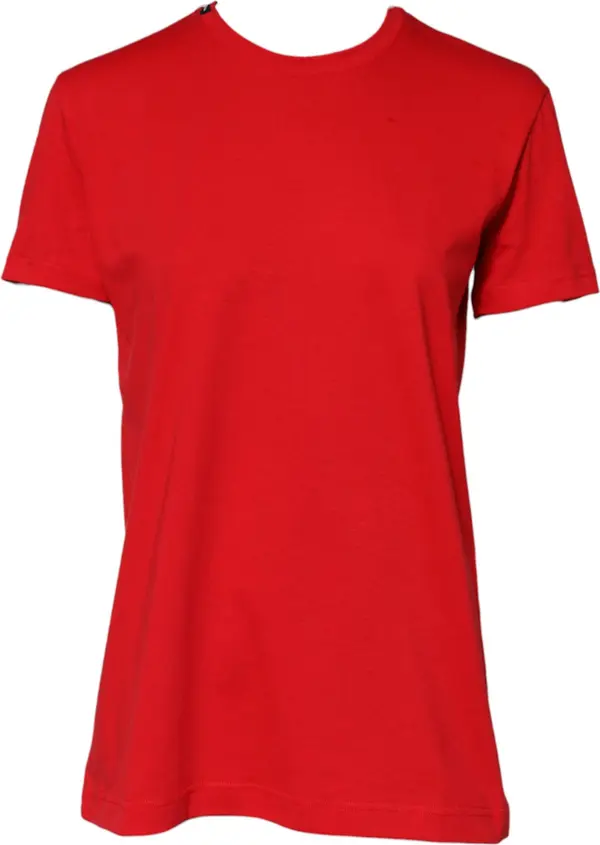 Red Cotton Short Sleeves Crew Neck Top T-shirt