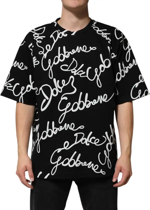 Black Logo Print Cotton Crew Neck T-shirt