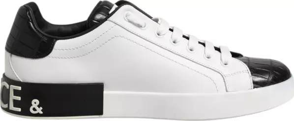 White Black Leather Portofino Sneaker Shoes