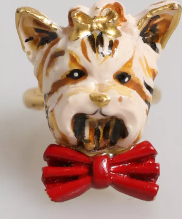 Gold Brass Resin Beige Dog Pet Accessory Ring