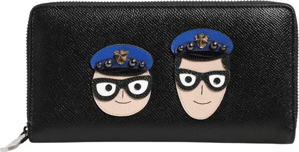 Black Leather #DGFAMILY Zipper Continental Mens Wallet