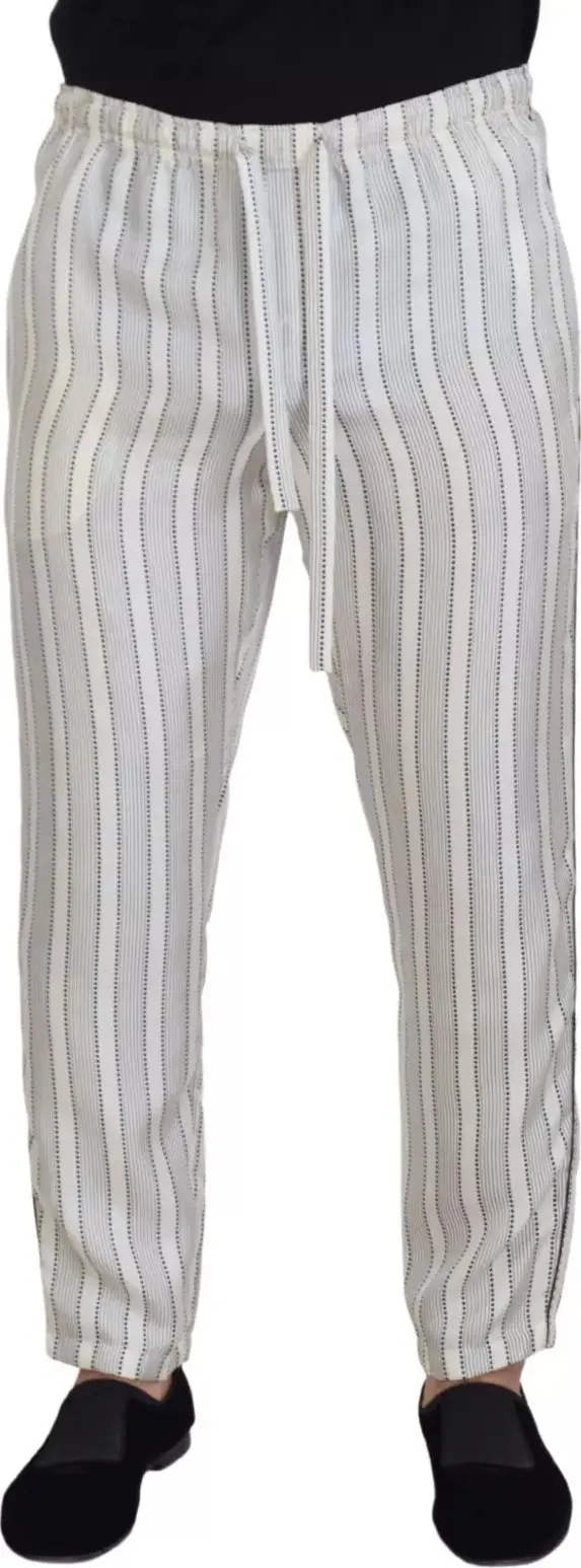 White Stripes Silk Lounge Trouser Pants