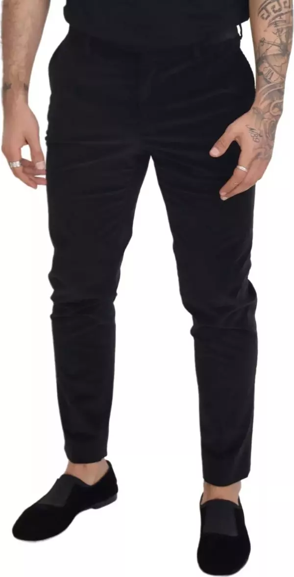 Black Stretch Cotton Slim Trousers Chino Pants