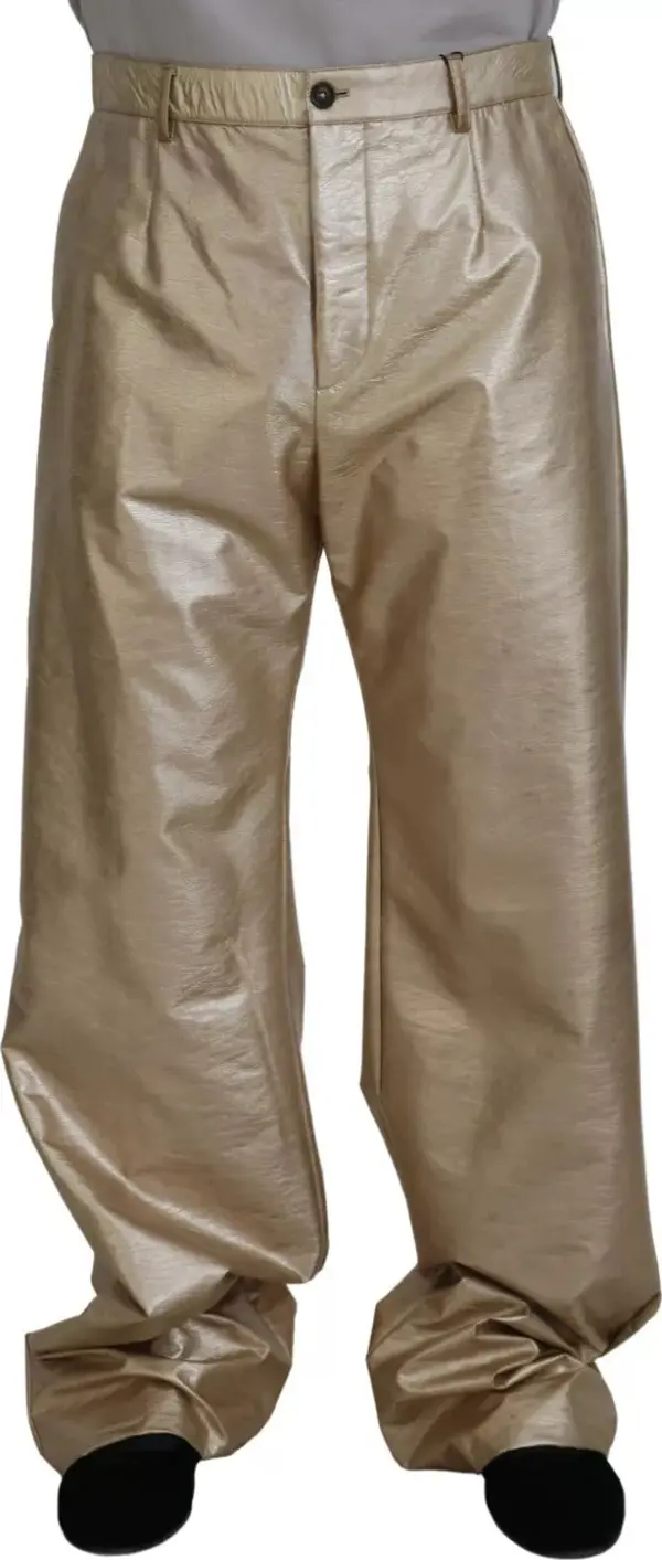 Metallic Gold Polyester Straight Trouser Pants
