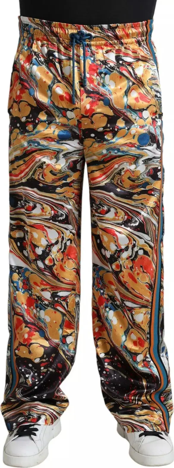 Multicolor Marble Print Satin Trouser Pants