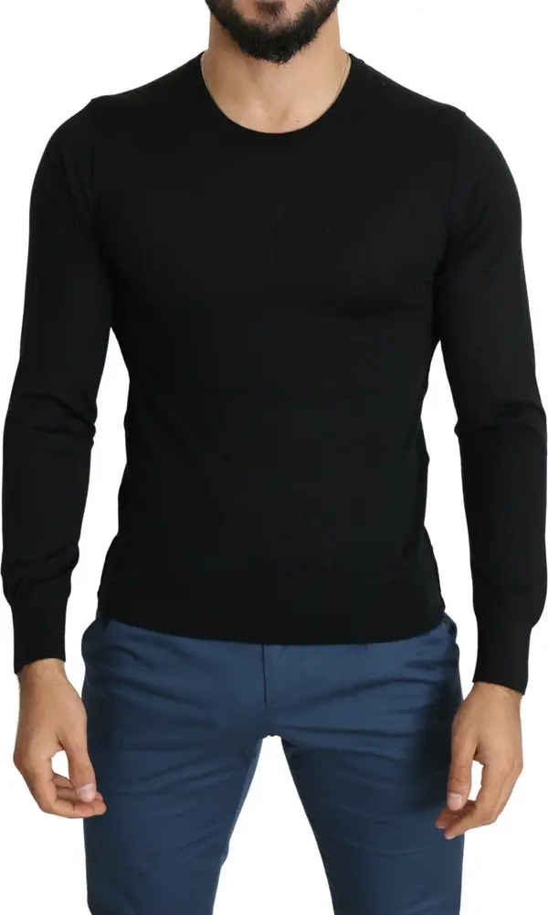 Black Cashmere Crewneck Pullover Sweater