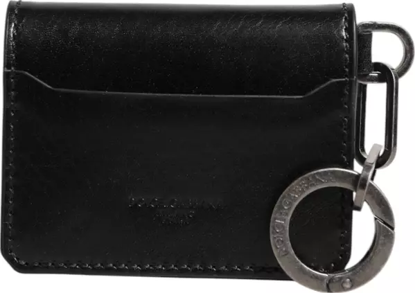 Wallet Black Leather Logo Embossed Key Chain Card Holder Wallet