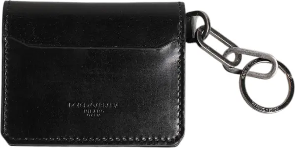 Black Leather Logo Embossed Key Chain Card Holder Wallet