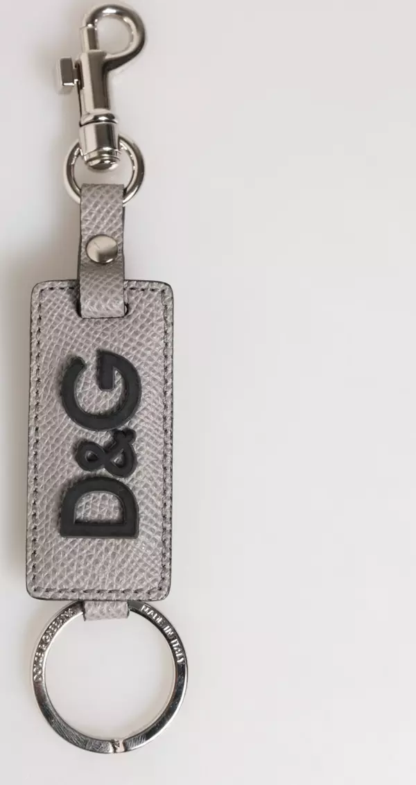Gray Leather Logo Metal Ring Keychain Holder Men Keyring