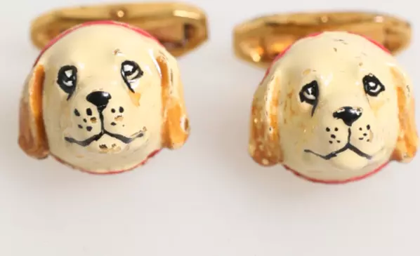 Brass Gold Tone Dog Puppy Men's Accessories Cufflink