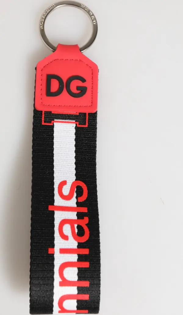 Red White DG Logo Polyester Brass Holder Keychain Keyring