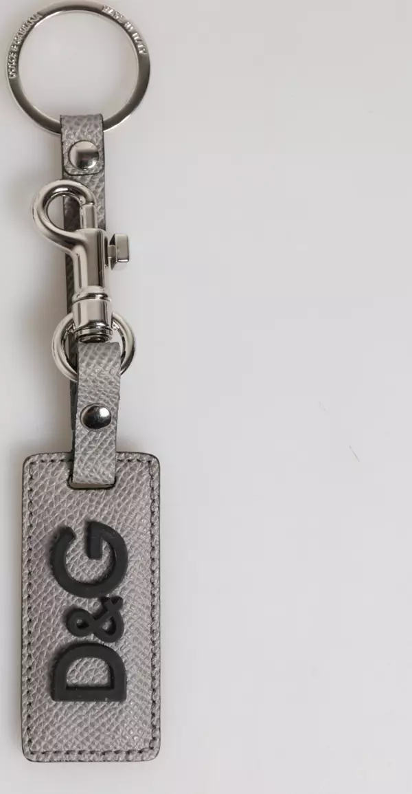 Gray Leather Logo Metal Ring Keychain Holder Men Keyring