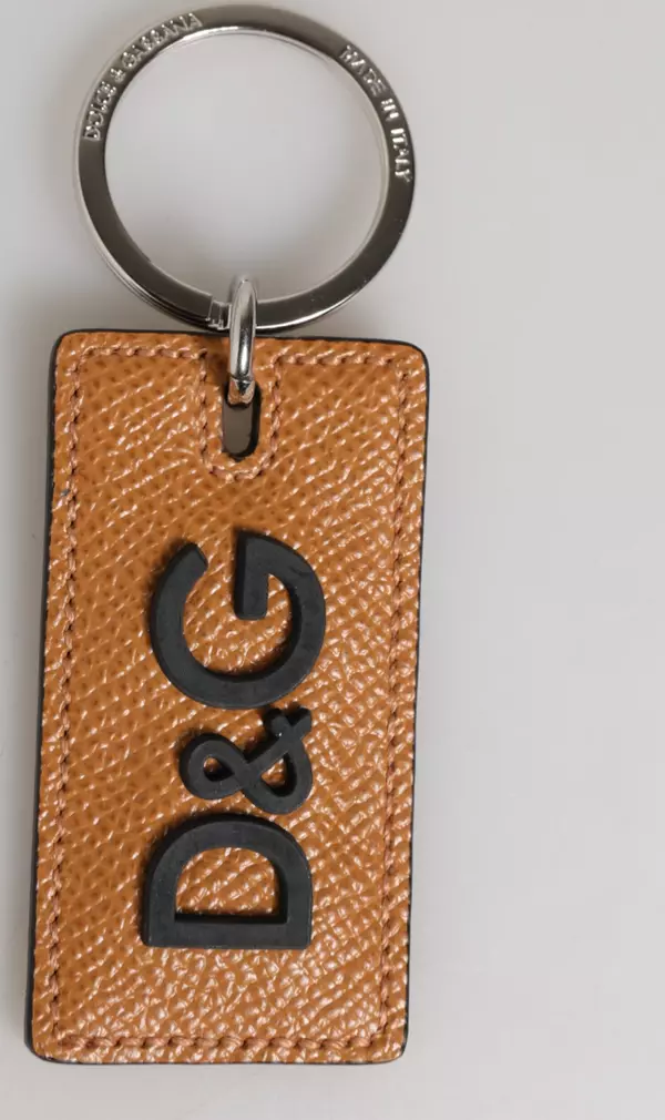 Brown Leather Logo Metal Ring Keychain Holder Men Keyring