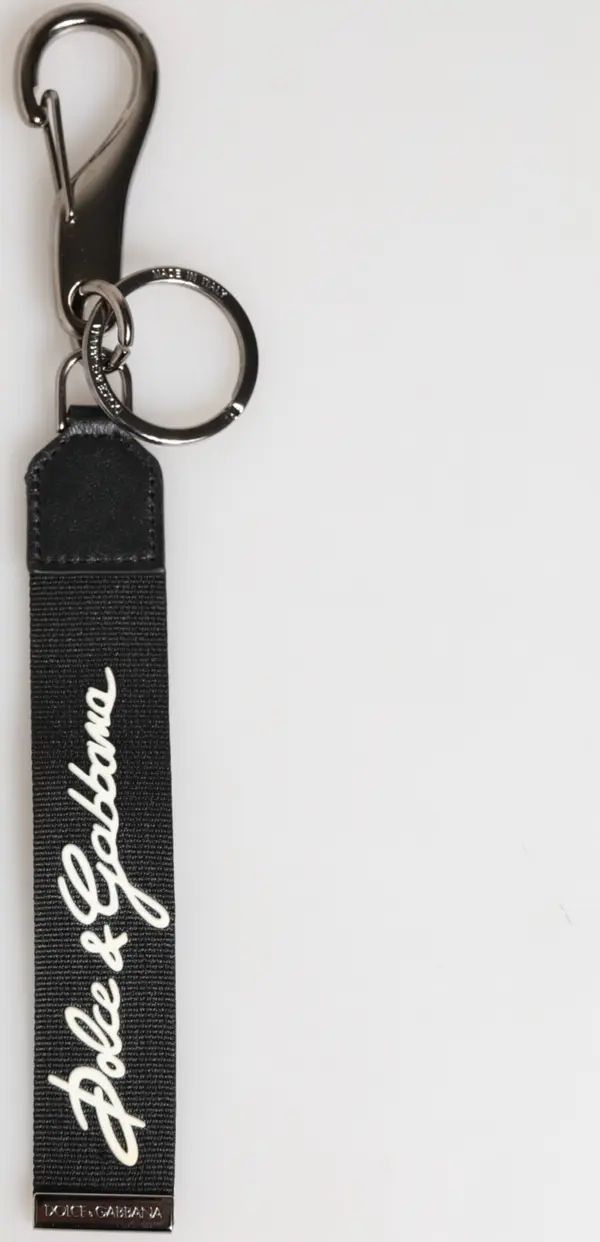 Black White Polyester DG Logo Silver Men Keychain Keyring