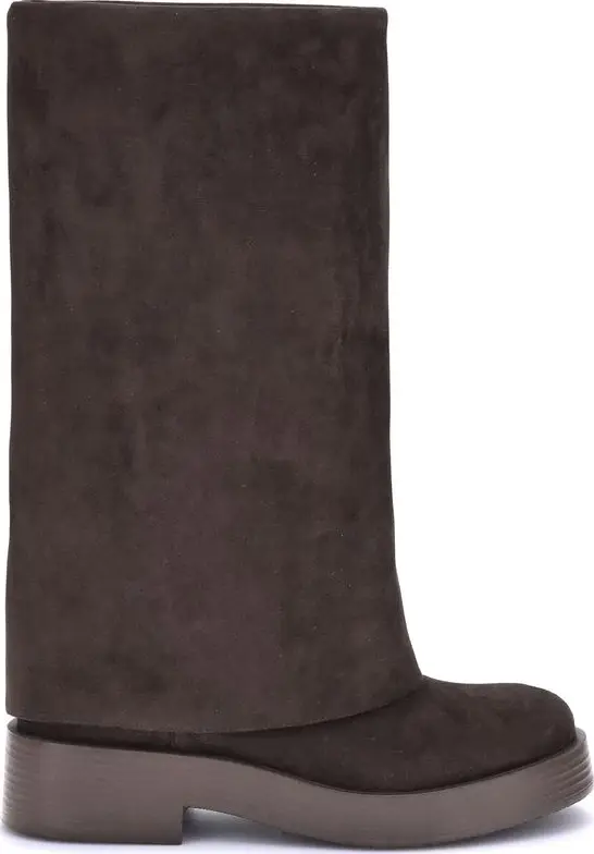 Brown Polyester Flat Boots