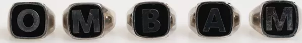 Silver Tone Brass Lettering Set 5 Pieces Adjustable Ring