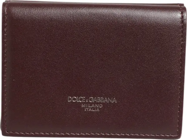 Leather Embossed Logo Trifold Men Card Holder Dark Brown