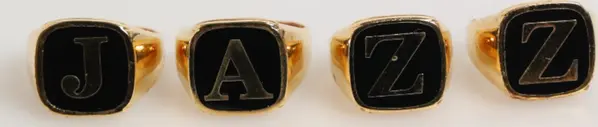 Gold Tone Brass JAZZ Letter Set 4 Pieces Adjustable Ring