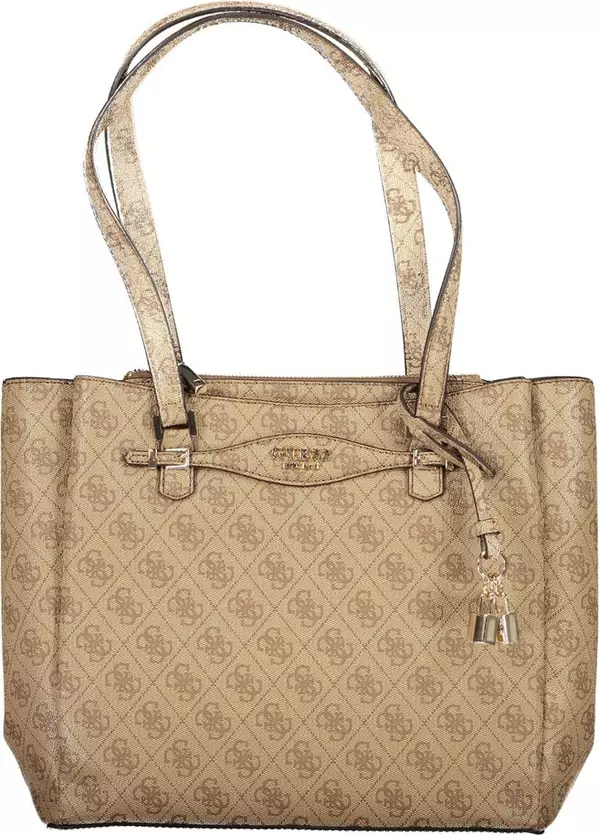 Beige Polyurethane Women Handbag