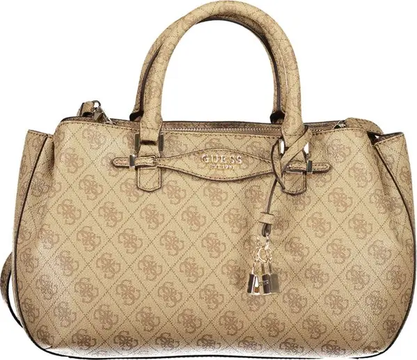 Beige Polyurethane Women Handbag
