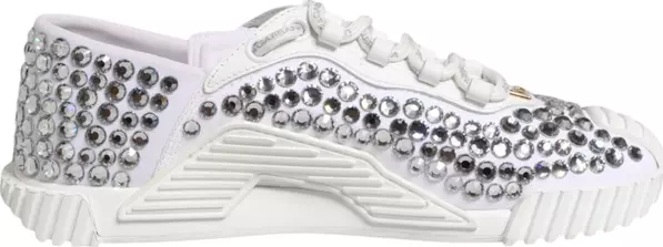 White NS1 Canvas Leather Embellished Sneakers Shoes
