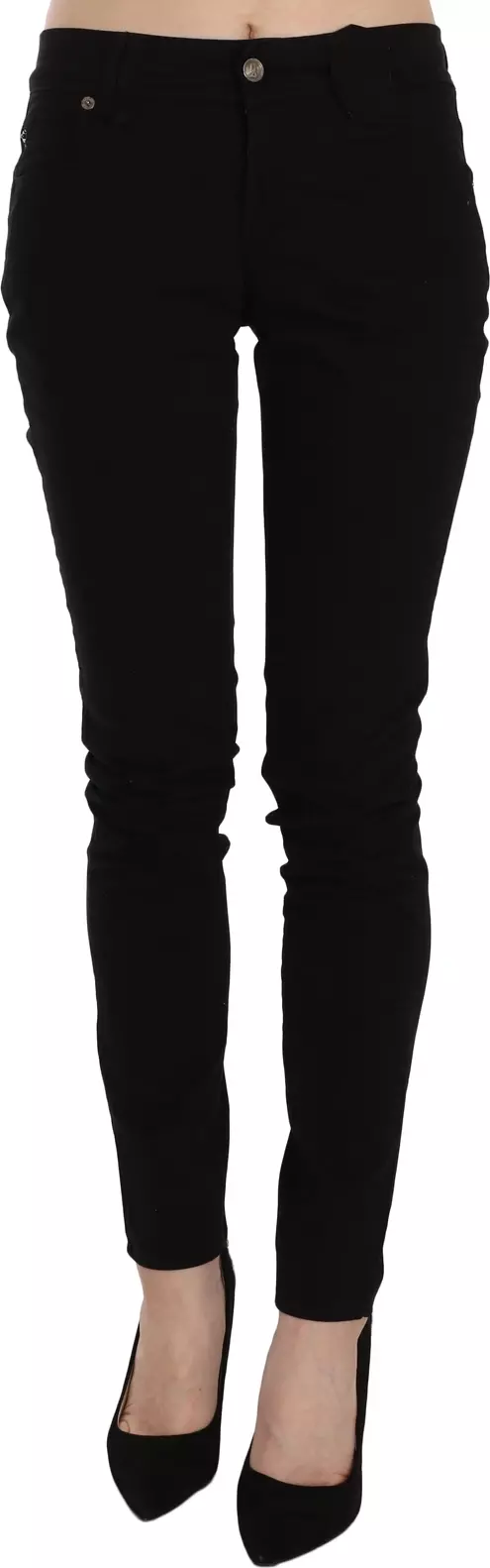 Black Mid Waist Slim Fit Skinny Denim Casual Pants Jeans