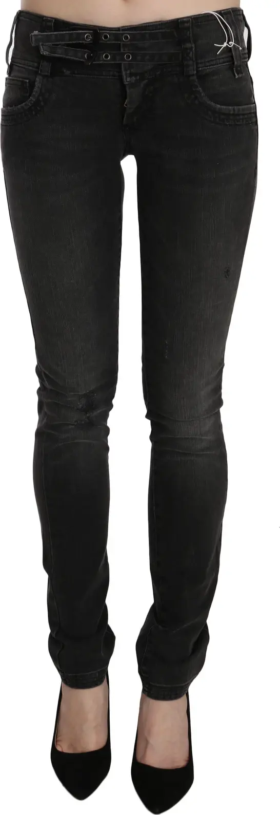 Black Washed Low Waist Slim Fit Skinny Denim Pants Jeans