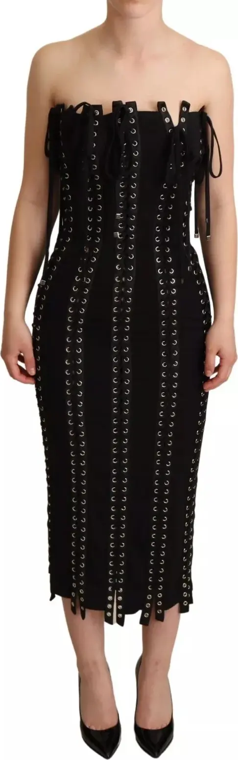 Black Cady Sleeveless Lace Up Bodycon Dress