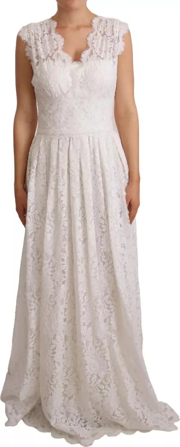 White Flower Lace Corsage Long Maxi Dress