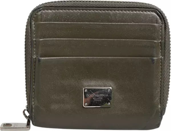 Military Green Leather Logo Plaque Card Holder Coin Purse Wallet