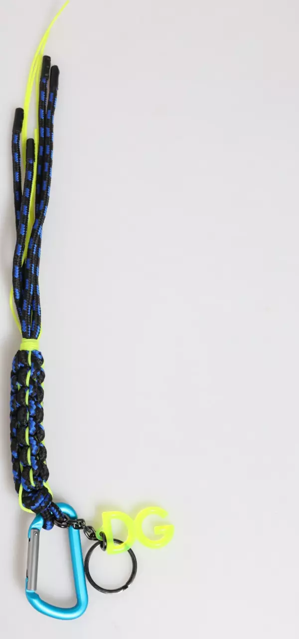 Blue Yellow Leather Tape String DG Logo Keychain Keyring