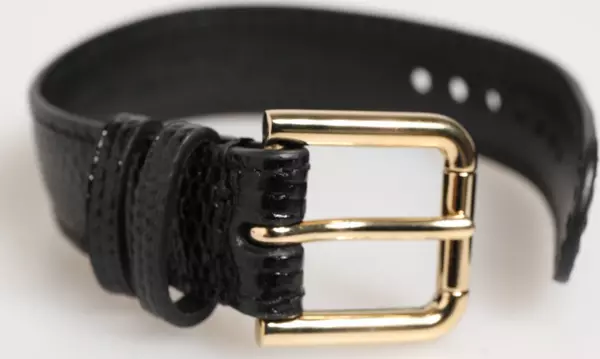 Black Embossed Leather Gold Buckle Belt Strap Bracelet