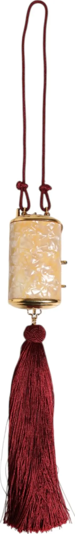 White Pearl Resin Gold Metal Red Tassel Pendant Bag