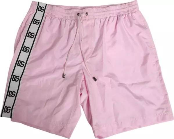 Pink Nylon Logo Side Stripe Beachwear Men Swimwear