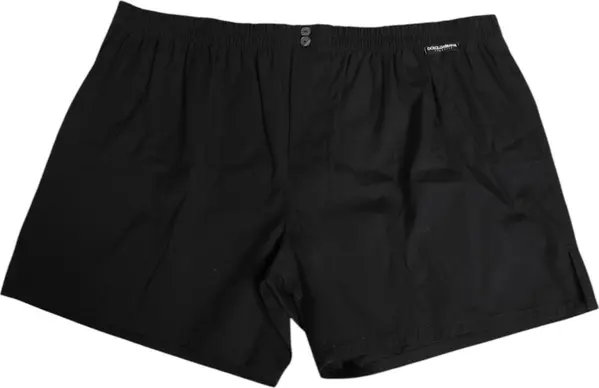 Black Cotton Elastic Waistband Button Swimwear