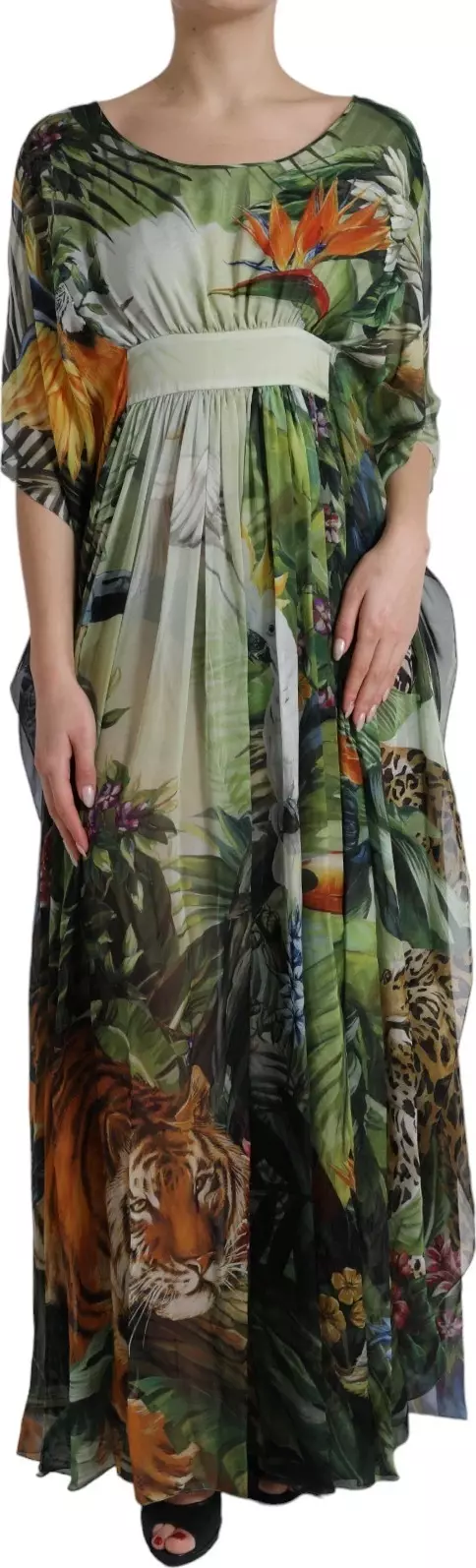 Multicolor Silk Jungle Print Women Maxi Dress