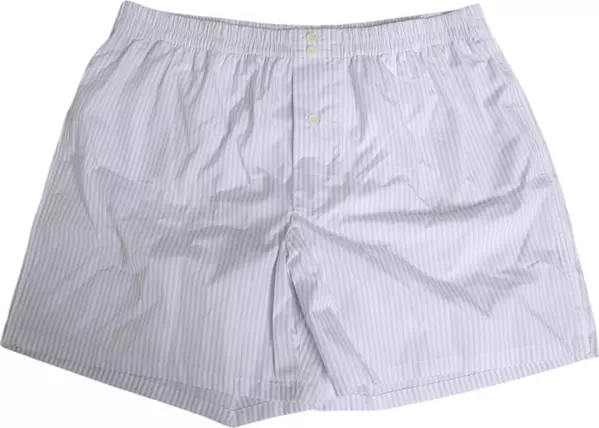 White Blue Cotton Striped Button Fly Shorts Swimwear