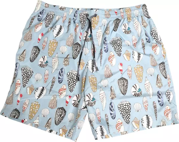 Blue Seashell Print Nylon Men Shorts Swimwear