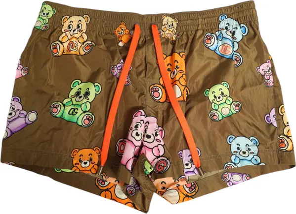 Brown Multicolor Teddy Bear Men Shorts Swimwear