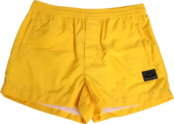 Yellow Nylon Logo Plaque Boxer Shorts Swimwear