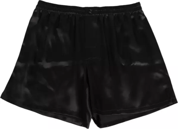 Black Silk Satin Elastic Men Boxer Short Swimwear