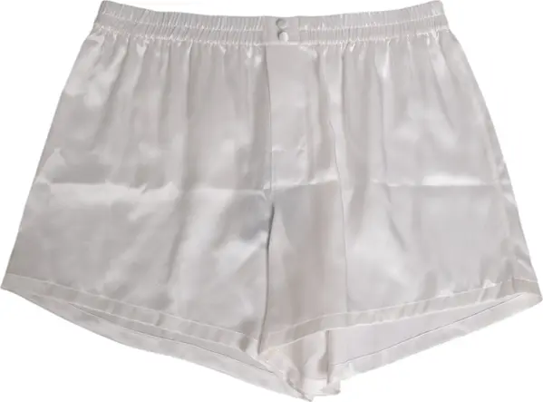 White Silk Satin Elastic Men Boxer Short Swimwear