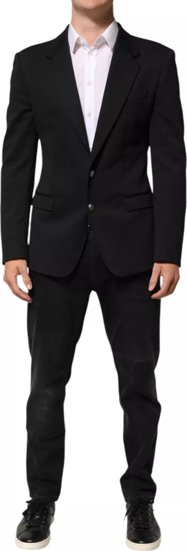 Dark Blue Cotton Men Jacket Coat Blazer Suit