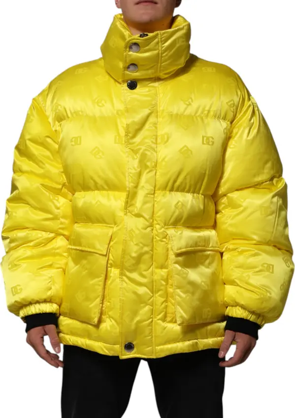 Yellow Nylon Logo Puffer Bomber Men Jacket