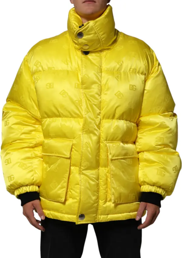 Yellow Nylon Logo Puffer Bomber Men Jacket