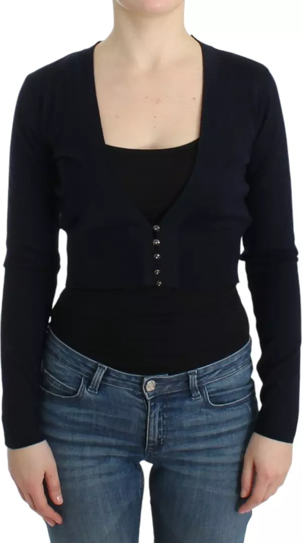 Black cropped wool cardigan