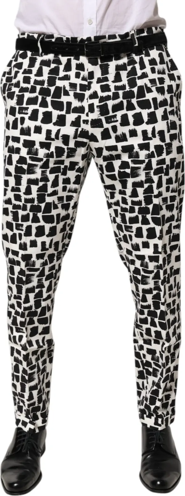 Black White Abstract Print Cotton Blend Pants