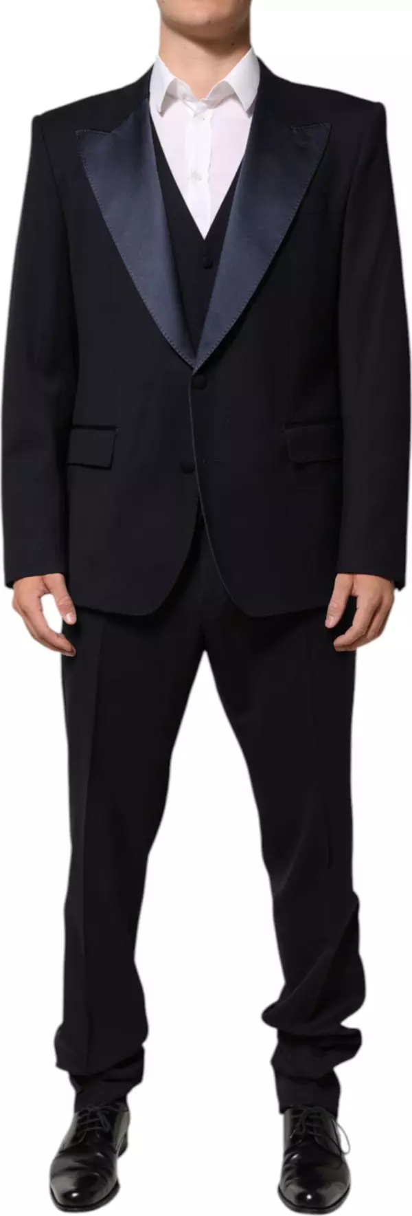 Black 3 Piece Wool Silk Blend Suit SICILIA