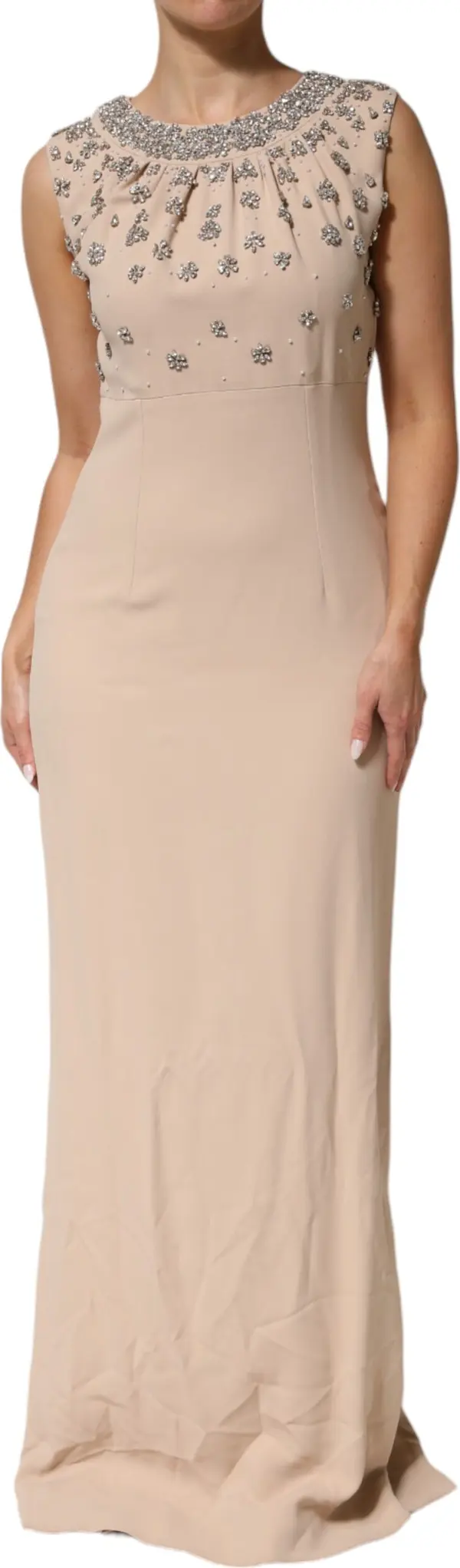 Nude Ecru Beaded Crystal Embellished Dress