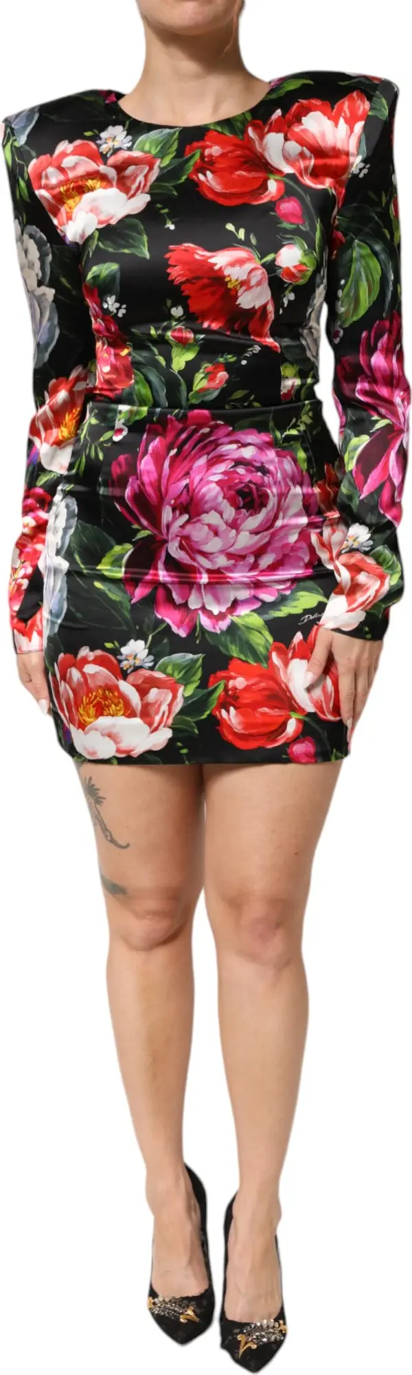 Black Floral Fiori Pittorici Bodycon Dress